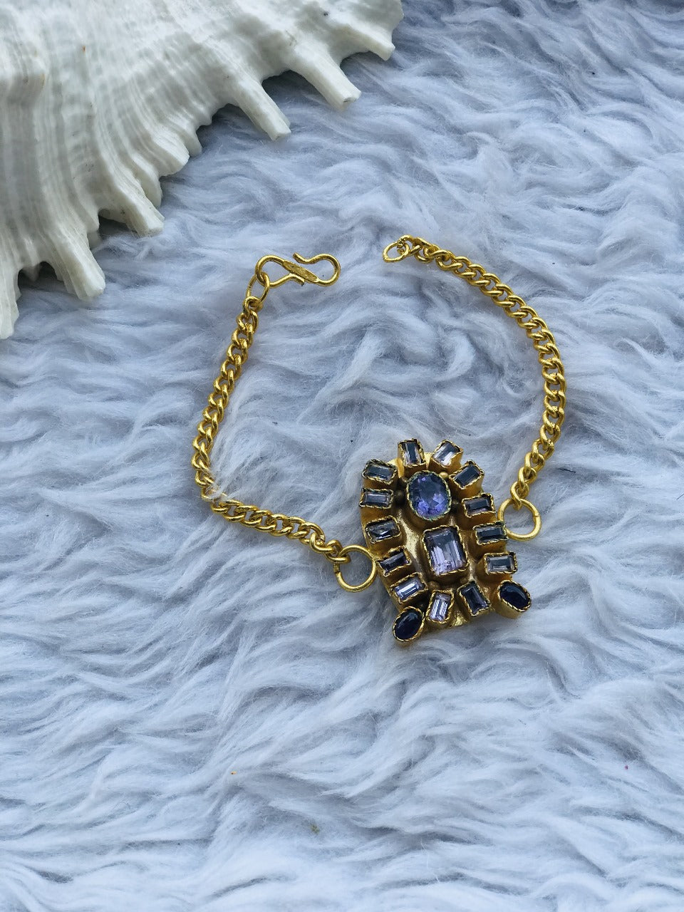 Amethyst stone studded in Brass Metal with 18K Gold Plating