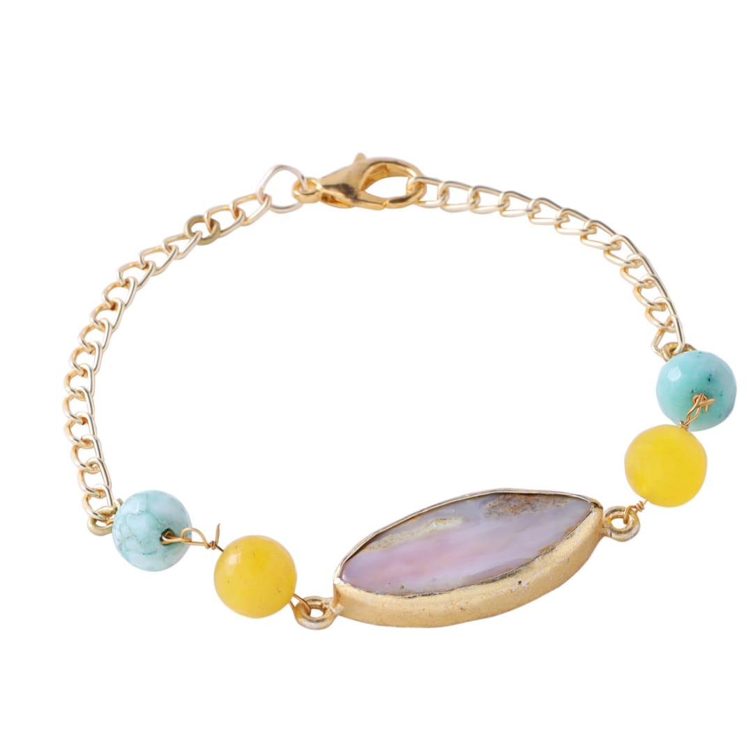 Opal Stone with Beads Bracelet studded in Brass Metal with 18K Gold Plating