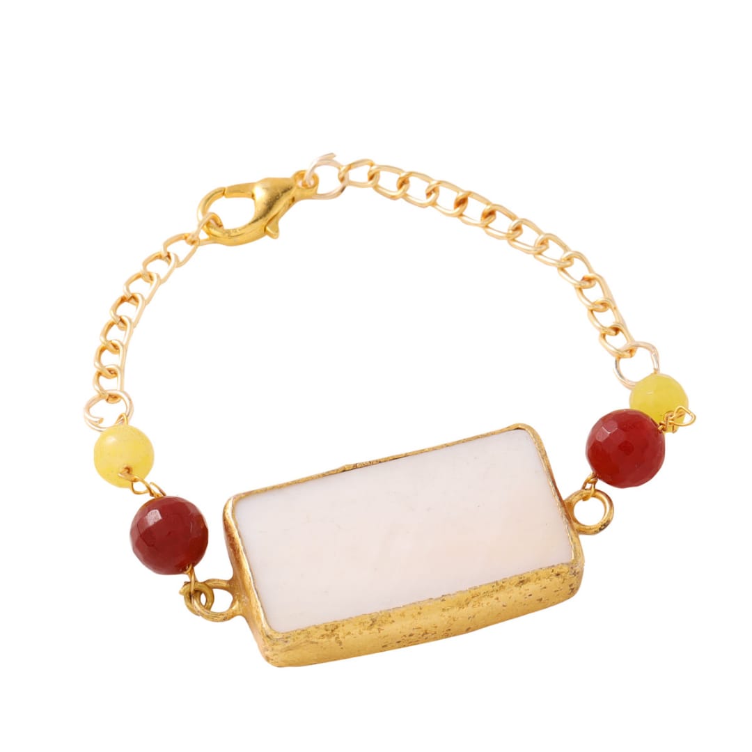 Opal Stone with Beads Bracelet studded in Brass Metal Rakhi