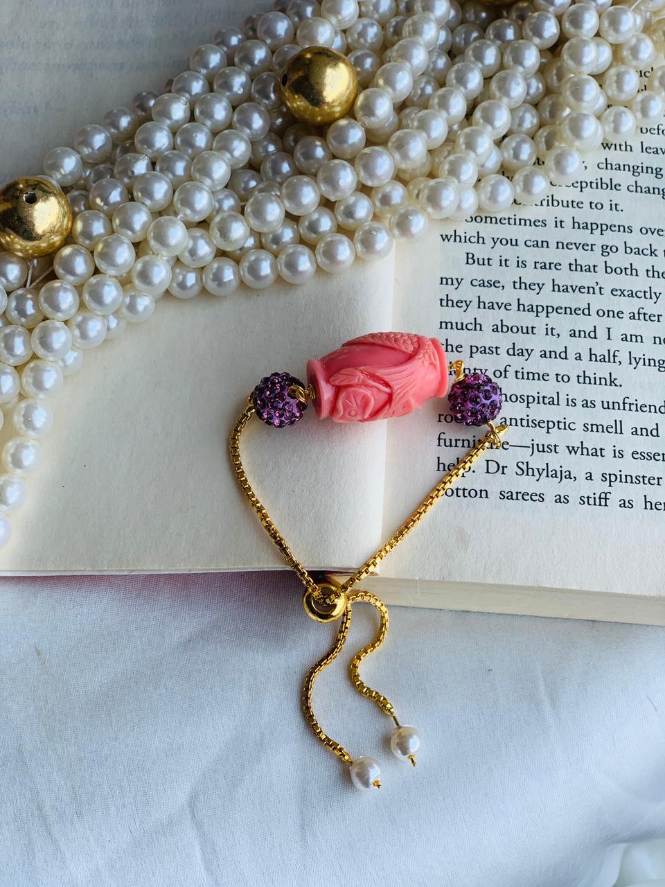 Pink Coral with Turkish Balls in Adjustable Chain