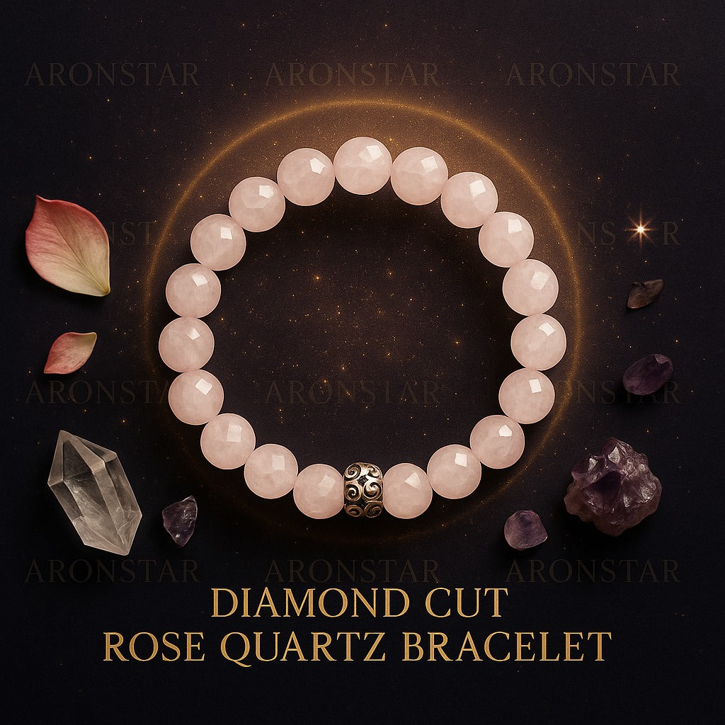 Elegant 8mm Diamond Cut Rose Quartz Bracelet