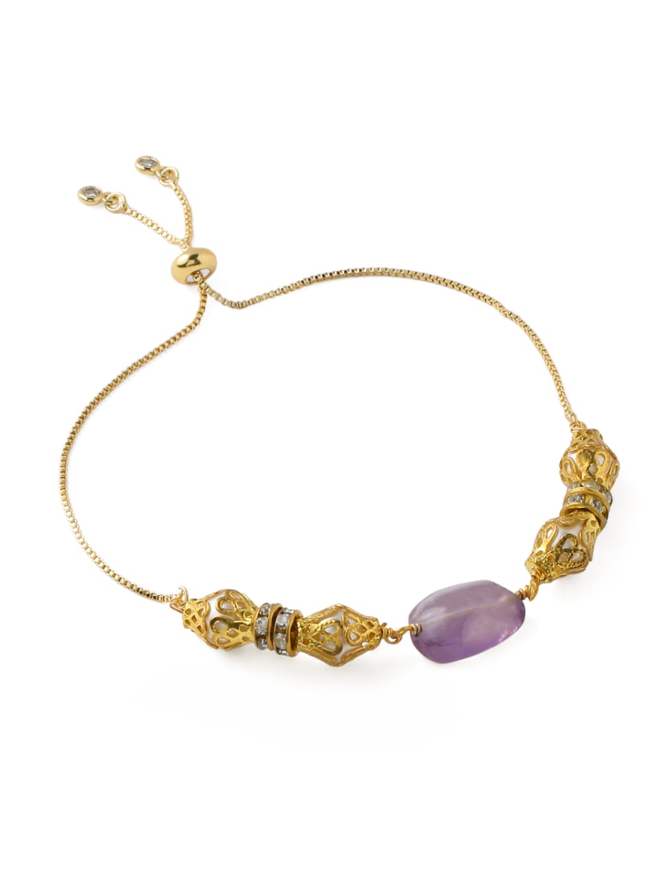 Amethyst Tumble Stone with Pearl Bracelet in adjustable chain