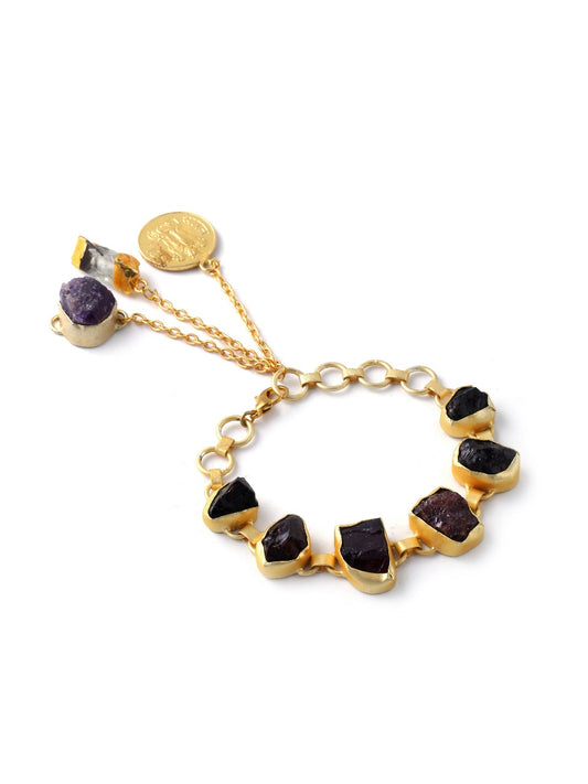 Carnelian Rough Stones Studded In Brass Metal Rakhi