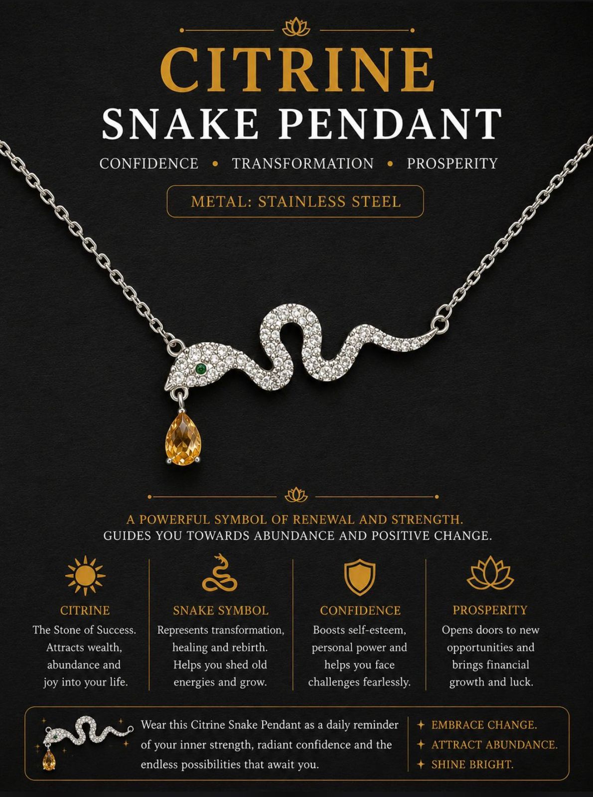 Majestic Citrine snake pendant with chain