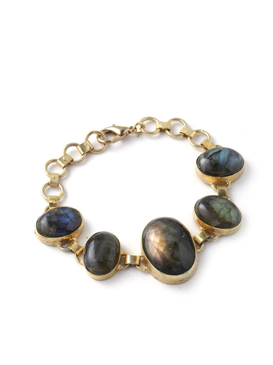 Labradorite Stones studded in Brass Metal Rakhi