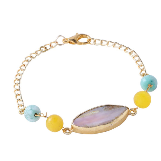 Opal Stone with Beads Bracelet studded in Brass Metal with 18K Gold Plating