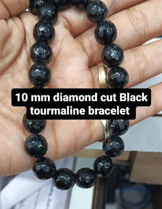 super quality black tourmaline diamond cut 10 mm bracelet
