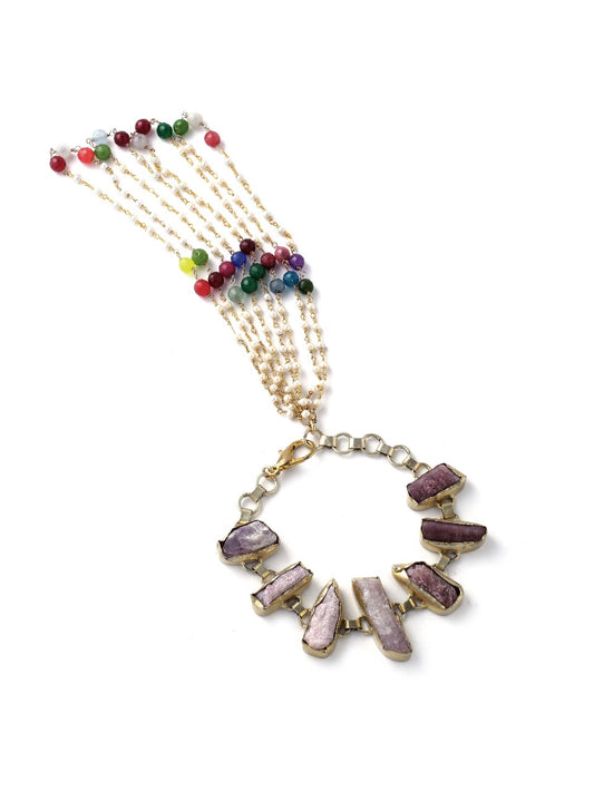 Tourmaline rough Stone with Tassel Stones studded in Brass Metal