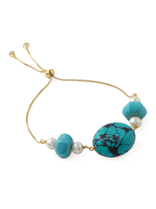 Zade Tumble Stone with Pearl Bracelet in adjustable chain