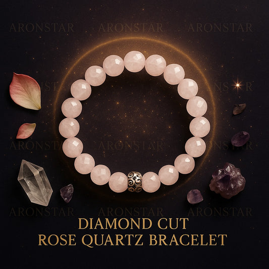 Elegant 8mm Diamond Cut Rose Quartz Bracelet