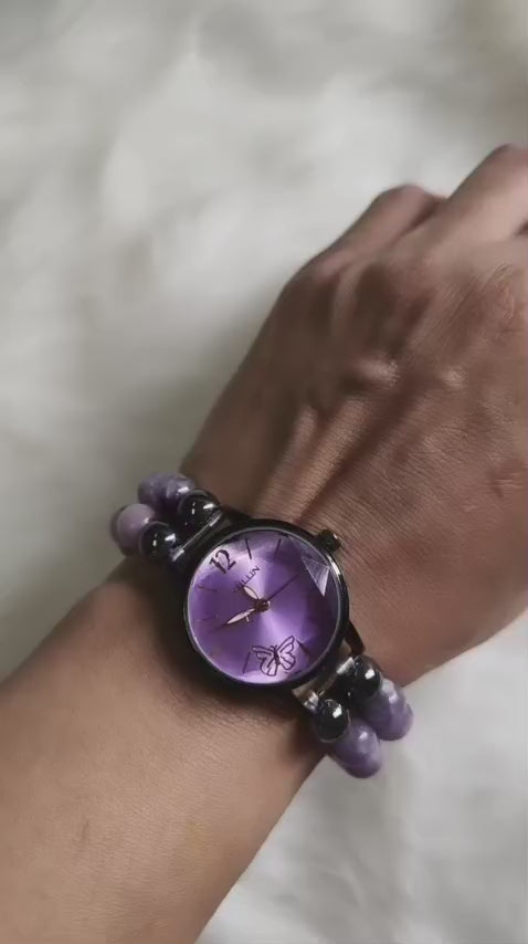 Lepidolite With Black Onyx And Hematite Crystal Watch
