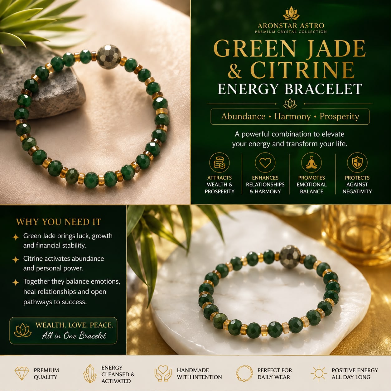 Green Jade and Citrine Energy Bracelet