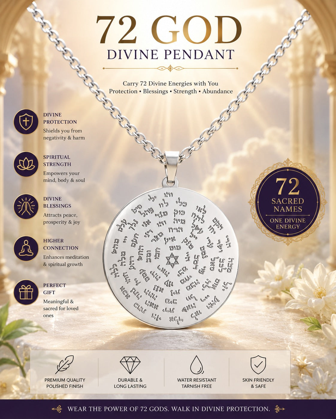 72 Names of God Divine Pendant